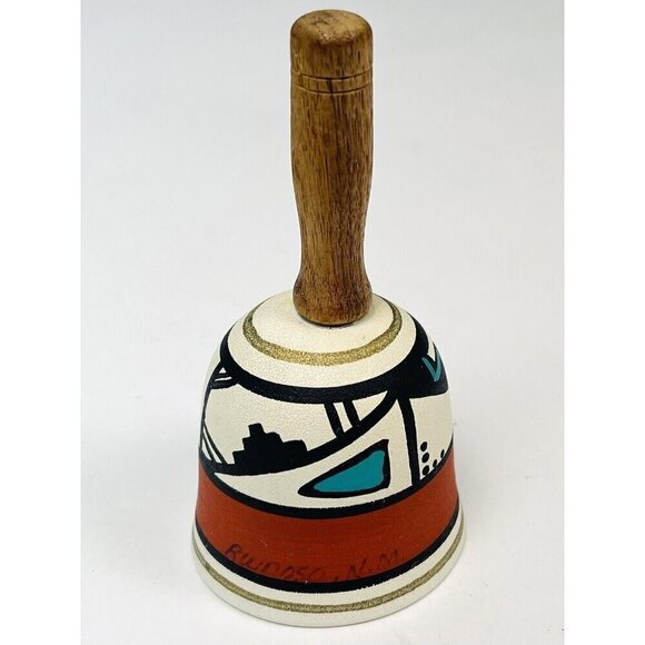 Ruidoso, NEW MEXICO Souvenir Collectible 3.75" Hand Painted Pottery & Wood BELL - Picture 1 of 3